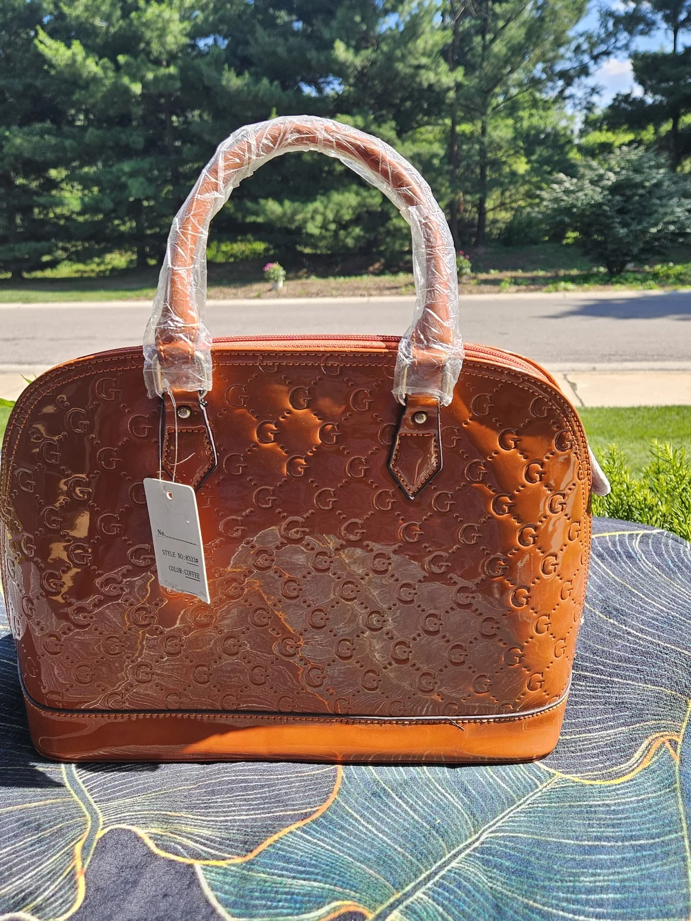 Stylish Coffee Patent  Leathet Handbag